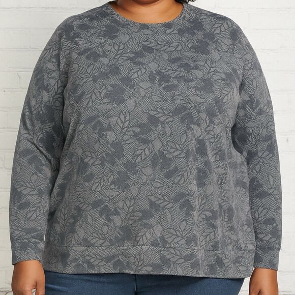 Lands' End Sweaters - Land's End Thermal Shirt Women 2X Gray Floral Pullover Stretch Soft Cottage Cozy